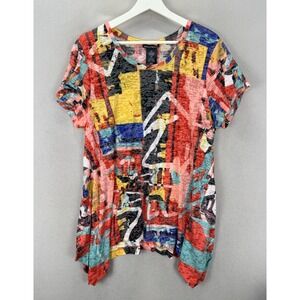 Chelsea & Theodore Women's Sz 2XL Multicolor Abstract Art Sheer Hi-Low Tunic Top